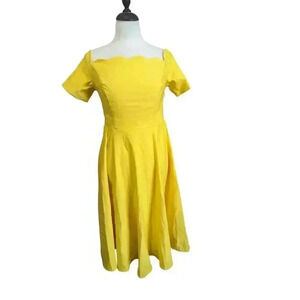 New Yellow Scallop Neckline Short Sleeve Dress Size L